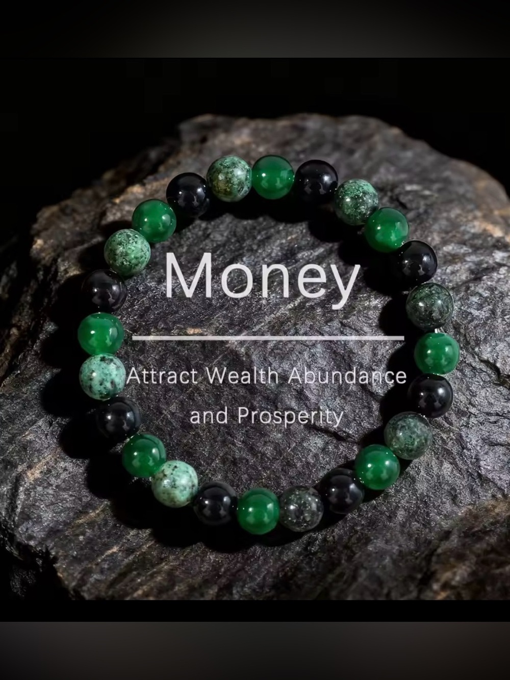 Men's Green & Black Beaded Bracelet - Money Energy